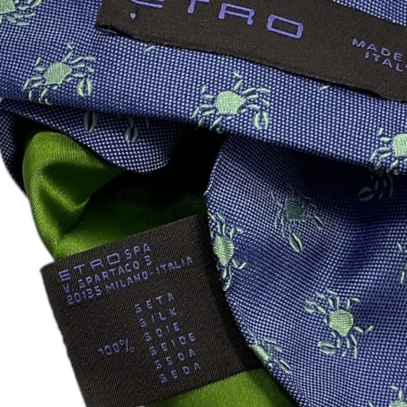 ETRO Blue Crab Silk LUXURY Tie ITALY - Picture 4 of 5